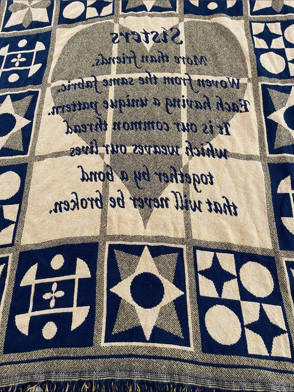 Sisters Woven Throw Blanket Navy and Cream